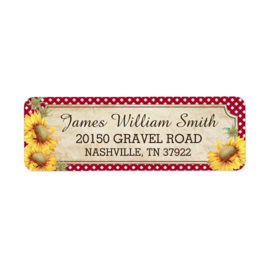 Sunflowers Rustic Country Picnic Wedding Label Return Address Label