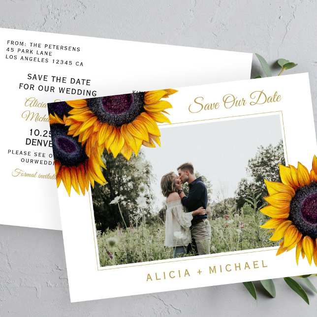 Sunflowers rustic elegant save the date wedding announcement postcard (Creator Uploaded)