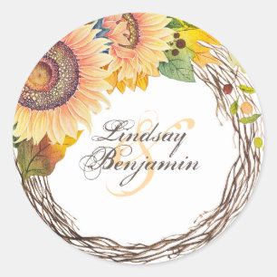 Sunflowers Rustic Fall Wedding Classic Round Sticker