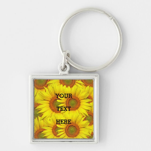 Sunflowers Rustic Floral Summer Yellow Weddings Key Ring (Front)