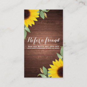 Sunflowers Rustic Honey Wood Chic Refer a Friend Referral Card