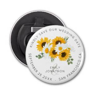 Sunflowers Rustic Keepsake Floral Save The Date Bottle Opener