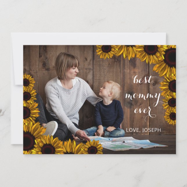 Sunflowers Rustic Mothers Day Photo Card (Front)