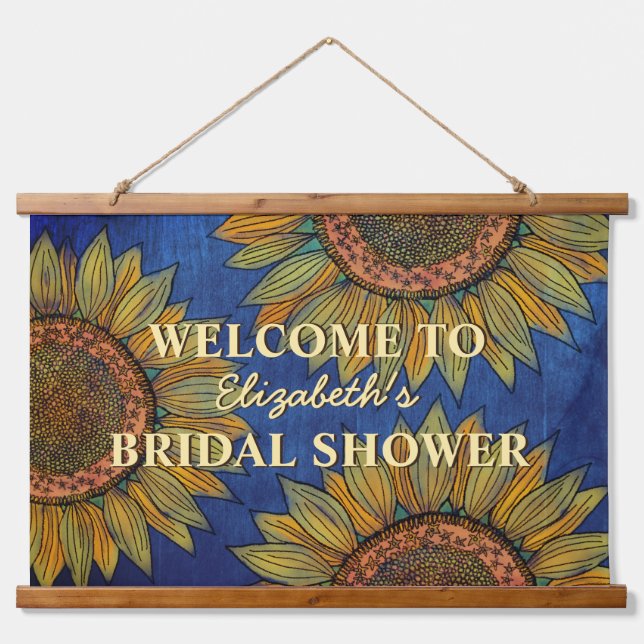   Sunflowers Rustic Navy Blue Summer Bridal Shower Hanging Tapestry (Front)