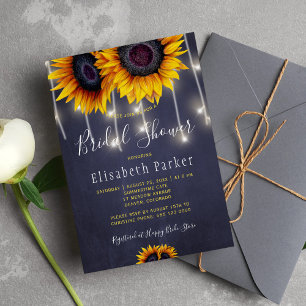 Sunflowers rustic string lights chic bridal shower invitation