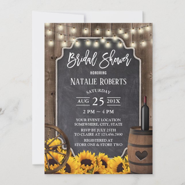Sunflowers Rustic Wine Barrel Barn Bridal Shower Invitation (Front)