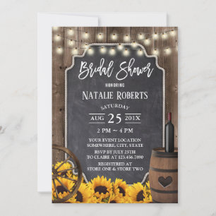 Sunflowers Rustic Wine Barrel Barn Bridal Shower Invitation