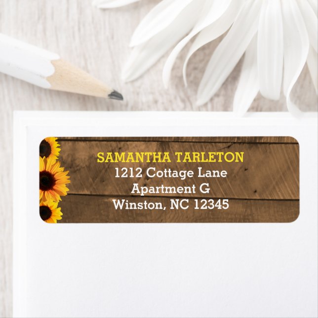 Sunflowers & Rustic Wood Address Labels (Insitu)