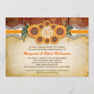 Sunflowers Rustic Wood anniversary Invitations