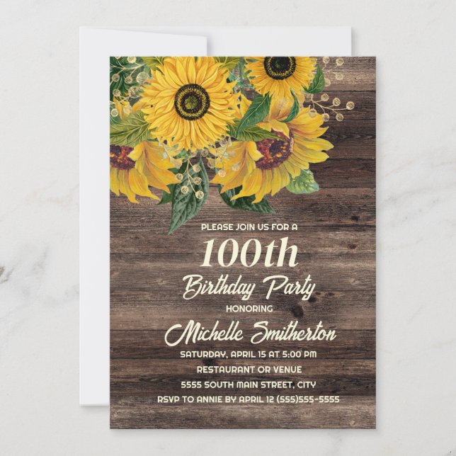 Sunflowers Rustic Wood Country 50th Birthday Invitation (Front)