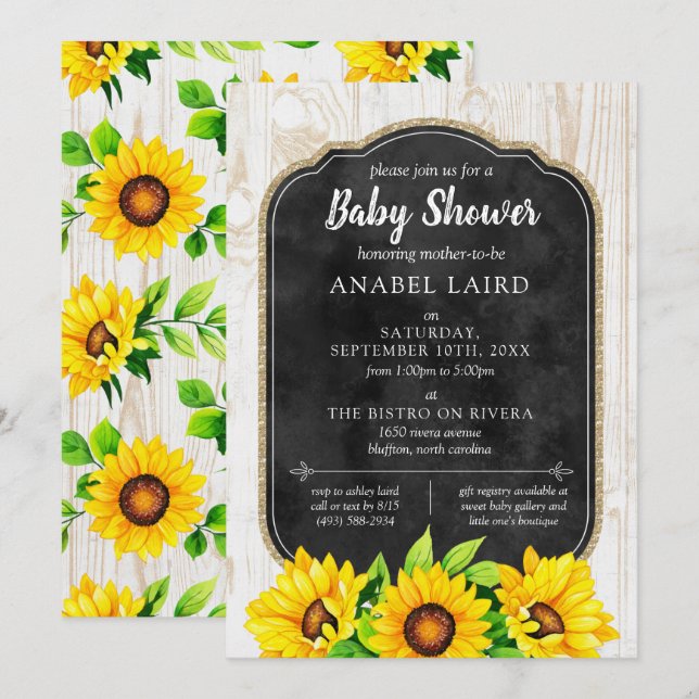Sunflowers & Rustic Wood Country Farm Baby Shower Invitation (Front/Back)