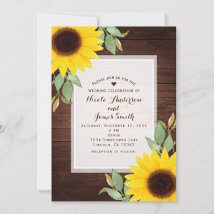 Sunflowers Rustic Wood Elegant Country Wedding Invitation