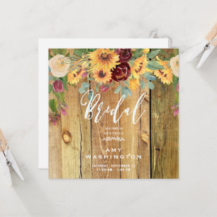 Sunflowers Rustic Wood Floral Bridal Shower Invitation
