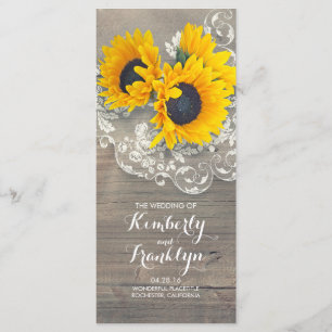 Sunflowers Rustic Wood Lace Wedding Programs Programme