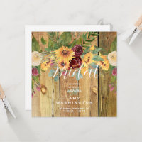 Sunflowers Rustic Wood Square Bridal Shower  