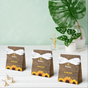 Sunflowers & Rustic Wood Wedding Favour Box