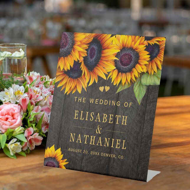 Sunflowers rustic wood wedding gold welcome sign (Creator Uploaded)