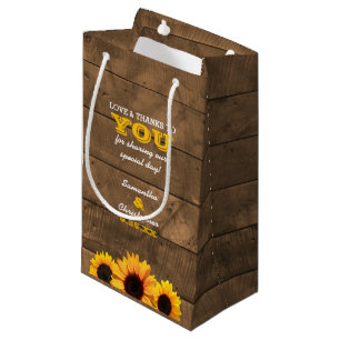 Sunflowers & Rustic Wood Wedding Guest Small Gift Bag