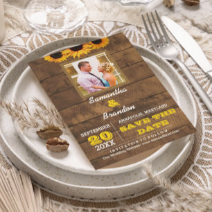 Sunflowers & Rustic Wood Wedding Save the Date Announcement Postcard