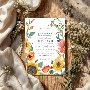 Sunflowers Rutic Country Elegant QR Code Wedding Invitation