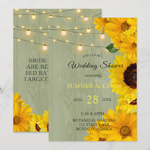 Sunflowers Sage Wood Lights Wedding Shower Invitation