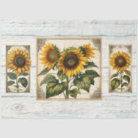 Sunflowers Script Ephemera Rustic Wood Decoupage