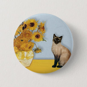 Sunflowers - Seal Point Siamese cat 6 Cm Round Badge
