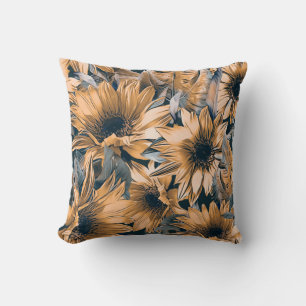 Sunflowers seamless pattern. Autumn watercolor bac Cushion