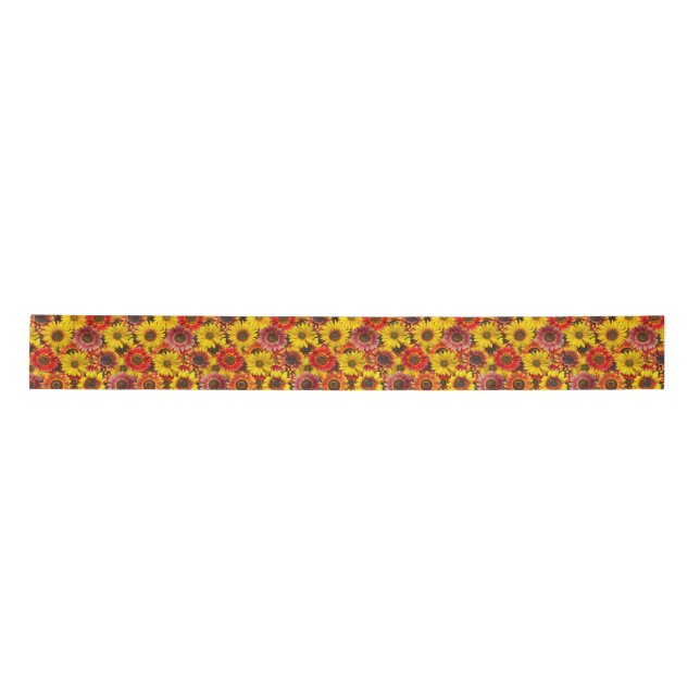 Sunflowers Seamless Pattern Satin Ribbon (Front)
