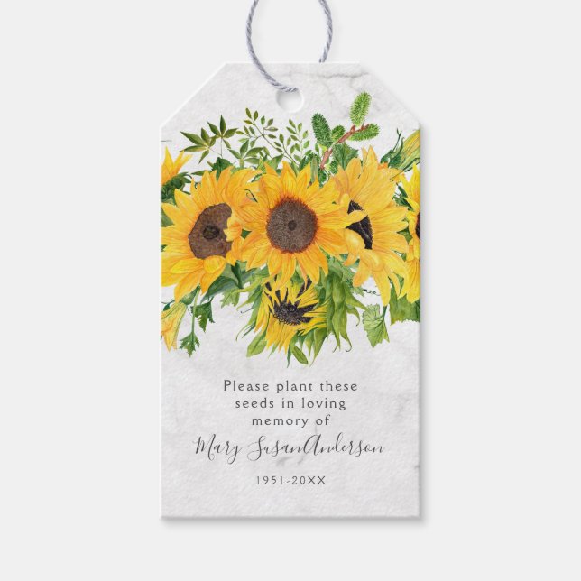 Sunflowers Seed Packet Memorial Funeral Favour Tag (Front)