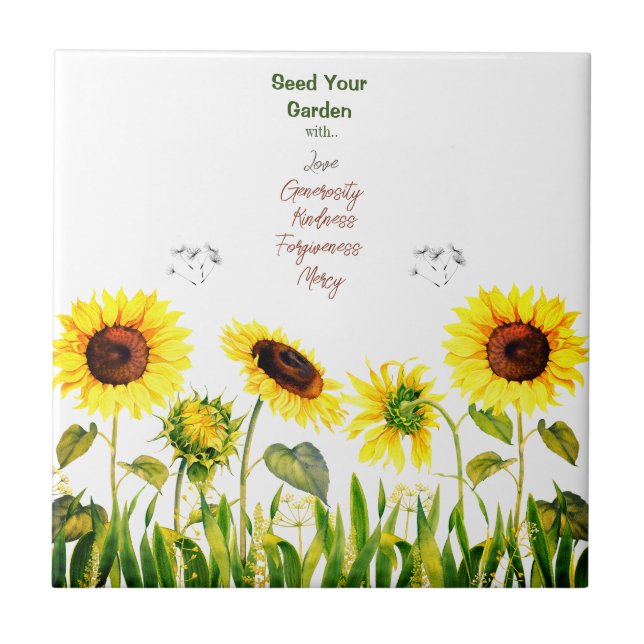     Sunflowers 'Seed Your Garden' Script Words  Tile (Front)