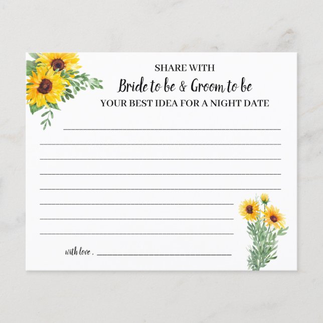 Sunflowers Share a Date Night Bridal Shower Card (Front)