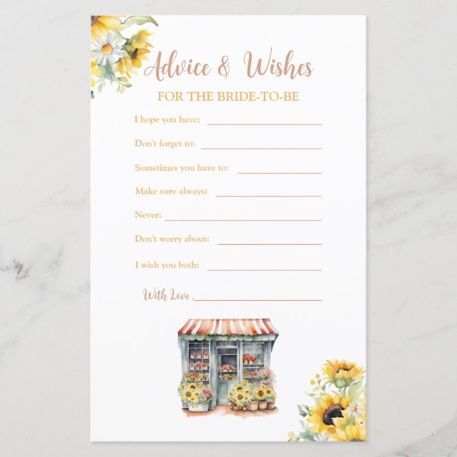 Sunflowers She's Off The Market Advice & Wishes (Front)