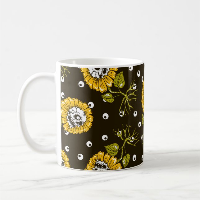 sunflowers skulls seamless pattern coffee mug (Left)