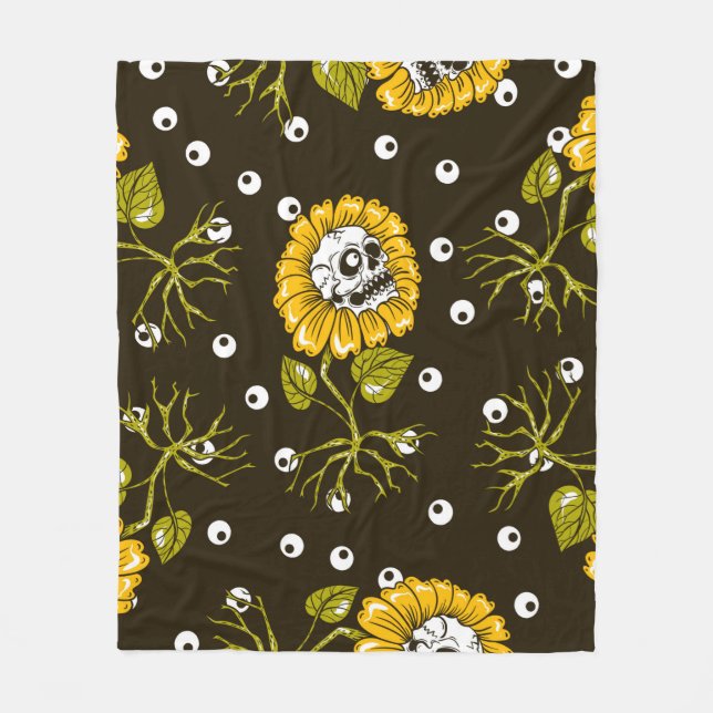 sunflowers skulls seamless pattern fleece blanket (Front)