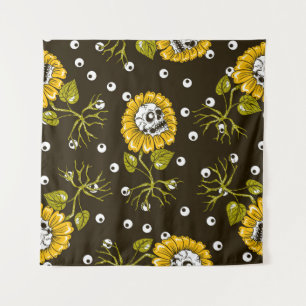 sunflowers skulls seamless pattern tapestry