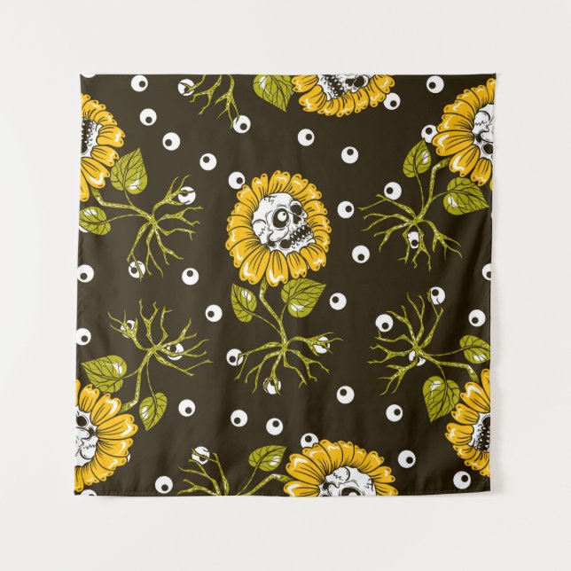 sunflowers skulls seamless pattern tapestry (Front)