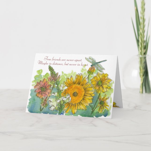 Sunflowers Snapdragons Flowers Miss You Friend Card (Front)