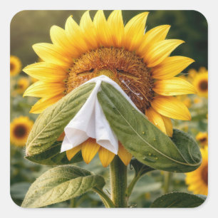 Sunflowers Sneezing into a Tissue Square Sticker