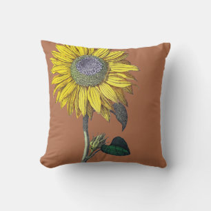Sunflowers Solid Reversible on Solid Brown Cushion