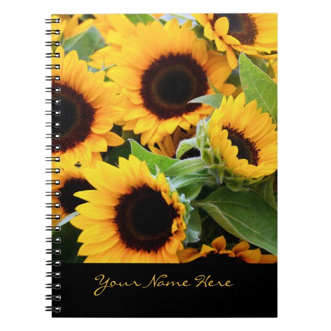 Sunflowers Spiral Notebook with Customisable Text (Front)