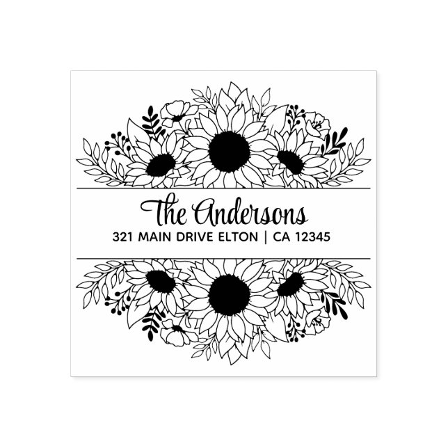 Sunflowers Split Monogram Theme  Rubber Stamp (Imprint)