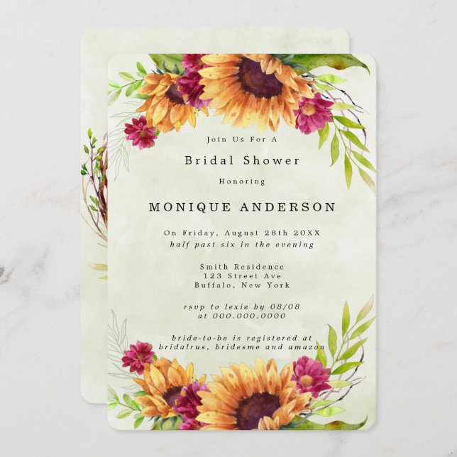 Sunflowers Spring Pink Floral  Bridal Shower Invitation (Front/Back)