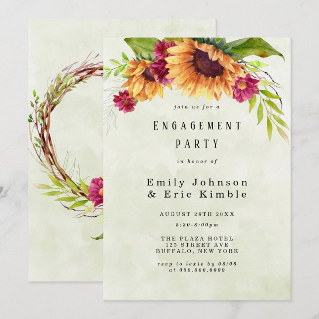 Sunflowers Spring Pink Floral Engagement Party Invitation (Front/Back)