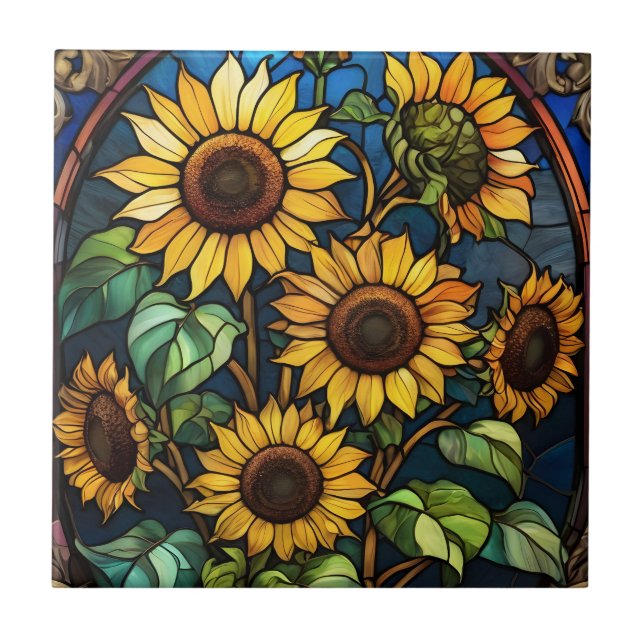 Sunflowers Stained Glass Inspo Sun Flower Tile (Front)