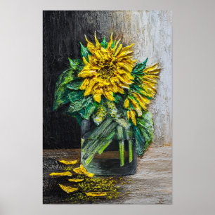 Sunflowers Still Life Acrylic Painting  Poster