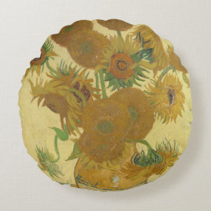 Sunflowers, Still Life Oil Painting, Van Gogh Round Cushion