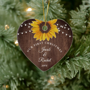 Sunflowers String Light Rustic Our First Christmas Ceramic Tree Decoration
