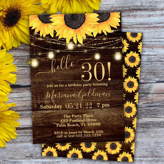 Sunflowers String Lights 30th Birthday Party Invitation (Creator Uploaded)