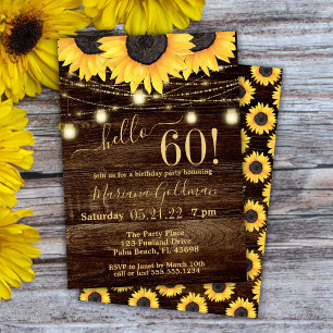 Sunflowers String Lights 60th Birthday Party Invit Invitation